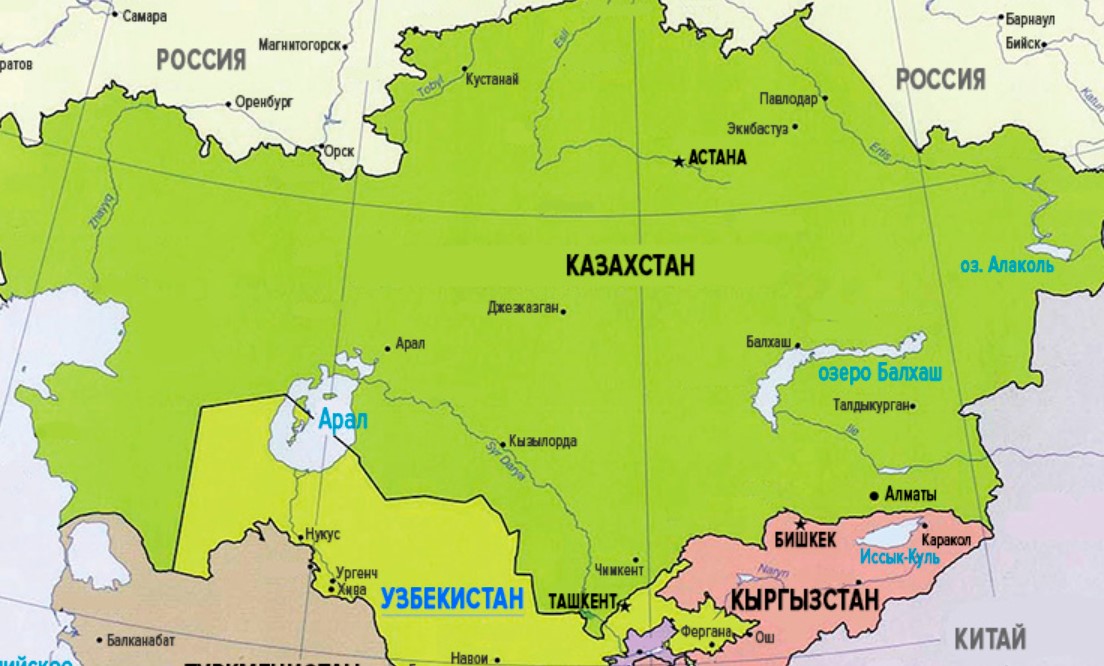 Карта казахстана и россии на русском